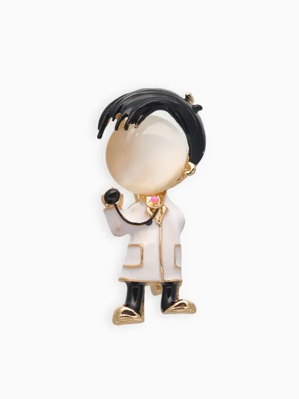 Брошь &laquo;Доктор&raquo;, мальчик, чёрно-белая в золоте