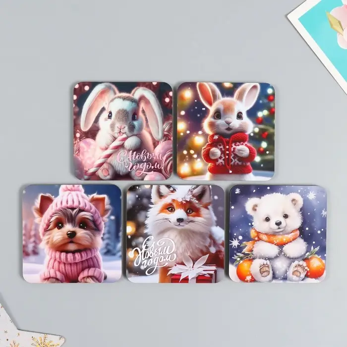 Магнит на холодильник «Зверята», дерево, 7×7 см, 5 видов, МИКС