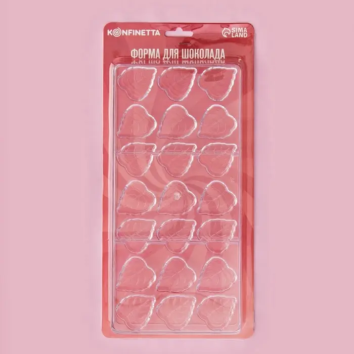 Форма для конфет и шоколада KONFINETTA &laquo;Листочки&raquo;, 27.5&times;13.5&times;2.5 см, 21 ячейка 4&times;3&times;0.8 см, пластик, прозрачная