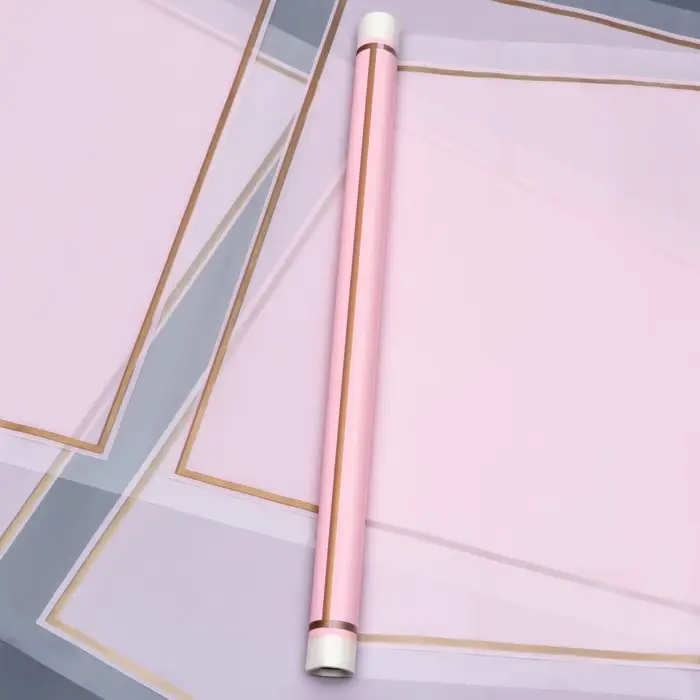 Пленка для цветов, розовый с золотым, 58 см &times; 10 м