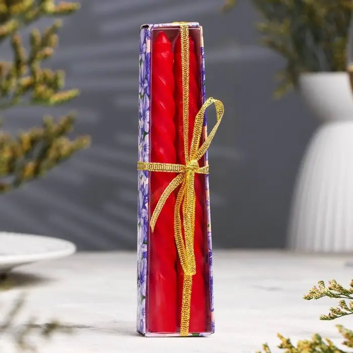 Набор свечей витых, 1,5х15 см, 2 штуки, красный Набор свечей витых, 1,5х15 см, 2 штуки, красный