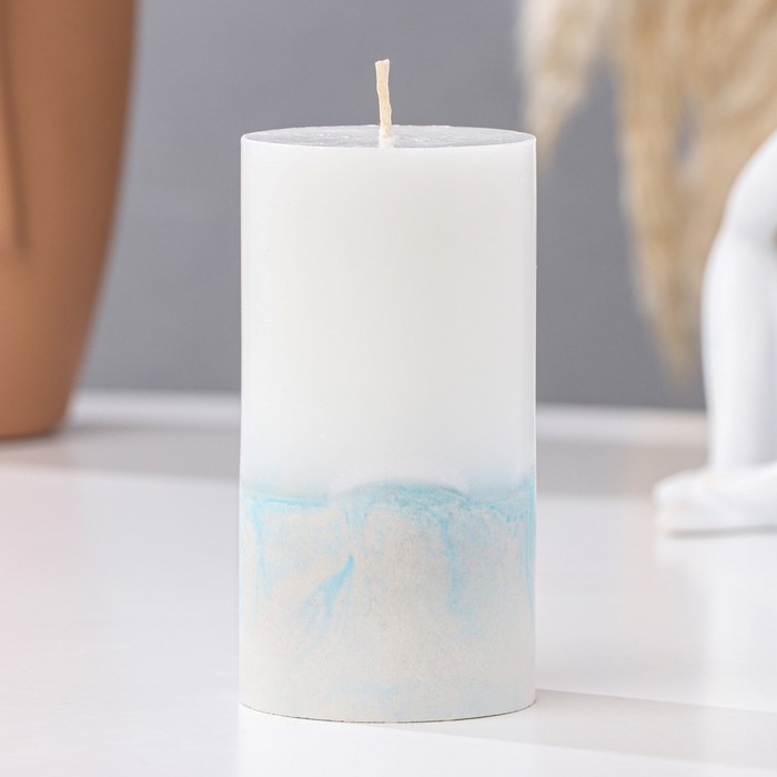 Свеча с бетоном, 5х10 см, бело-синяя Свеча с бетоном, 5х10 см, бело-синяя