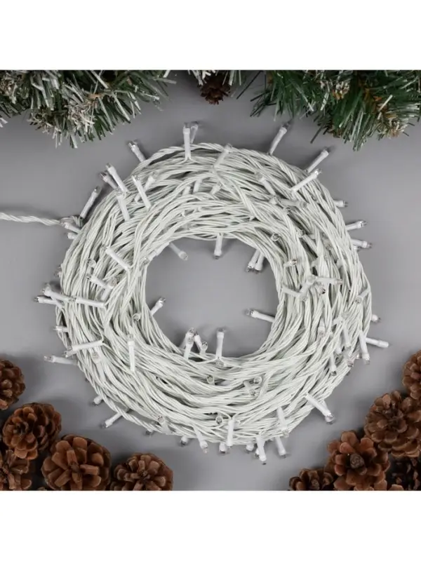 Гирлянда &laquo;Нить&raquo; 20 м, IP20, белая нить, 200 LED, свечение жёлтое, 8 режимов, 220 В