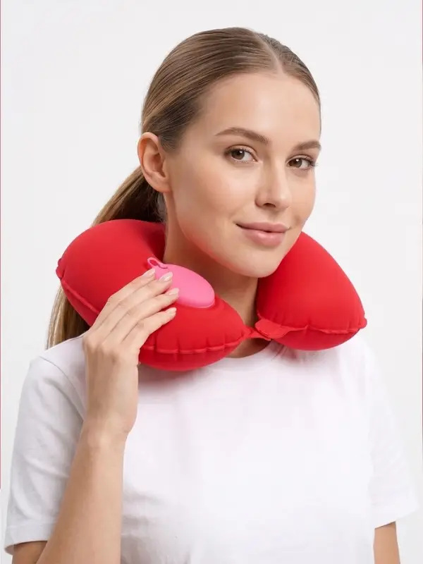 Подушка надувная для шеи, дорожная, с насосом, 47&times;27 см, МИКС