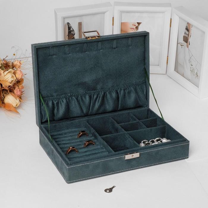 Подставка для украшений «Шкатулка» универсальная, флок, 28×19×6,5, цвет морской Подставка для украшений «Шкатулка» универсальная, флок, 28×19×6,5, цвет морской