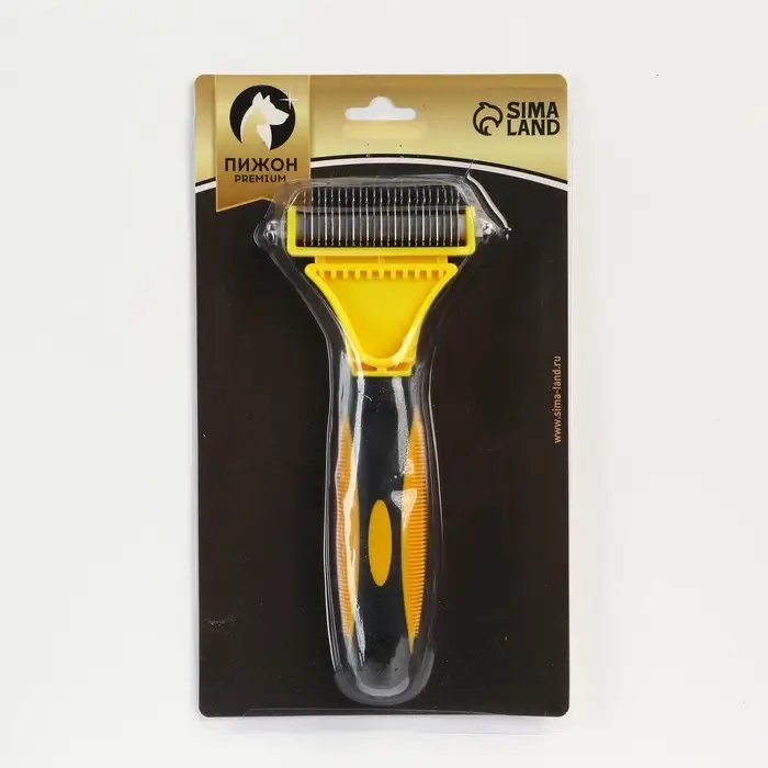 Инструмент для стриппинга, 23&times;12 см, двухсторонний, частые зубцы, 23&times;12 см, жёлтый