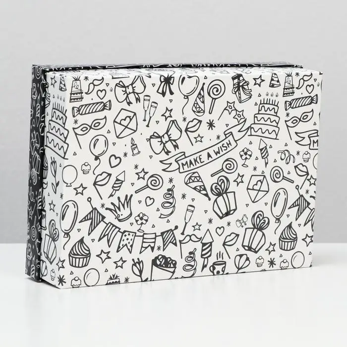 Подарочная коробка сборная «С днем рождения», черно-белая, 21×15×5.7 см Подарочная коробка сборная «С днем рождения», черно-белая, 21×15×5.7 см