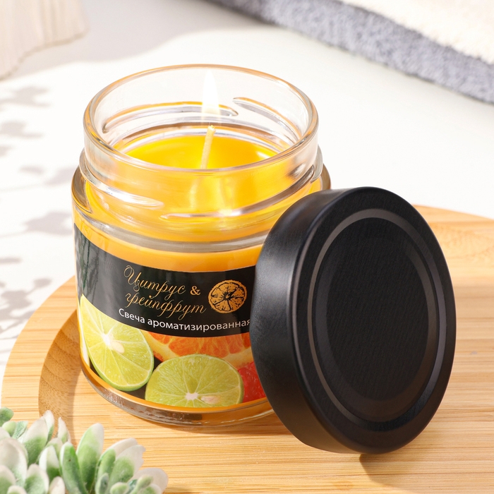 Свеча в банке ароматическая  Свеча в банке ароматическая "Цитрус и грейпфрут", 25 ч