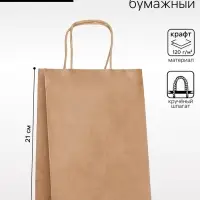 Пакет крафт без печати, круглая ручка, 15&times;21&times;8 см, 120 г