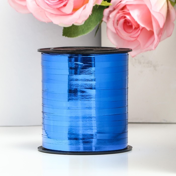 Лента для декора и подарков, синий, металлизированная, 0,5 см х 250 м Лента для декора и подарков, синий, металлизированная, 0,5 см х 250 м