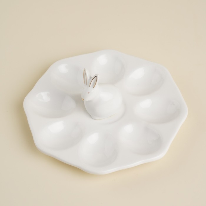 Подставка для яиц керамическая SL Home «Пасхальные кролики», 19×9 см, 8 ячеек, цвет белый Подставка для яиц керамическая SL Home «Пасхальные кролики», 19×9 см, 8 ячеек, цвет белый