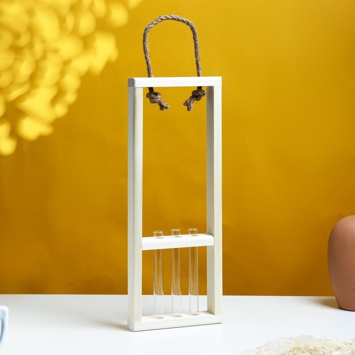 Кашпо деревянное 46×15×4 см с 3 колбами 15 см  Кашпо деревянное 46×15×4 см с 3 колбами 15 см "Рамка Экстра", ручка Дарим Красиво