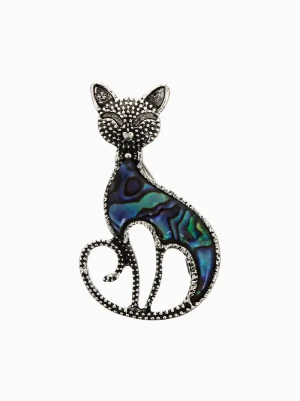 Брошь &laquo;Галиотис&raquo;, кошка грациозная, зелёная в чернёном серебре