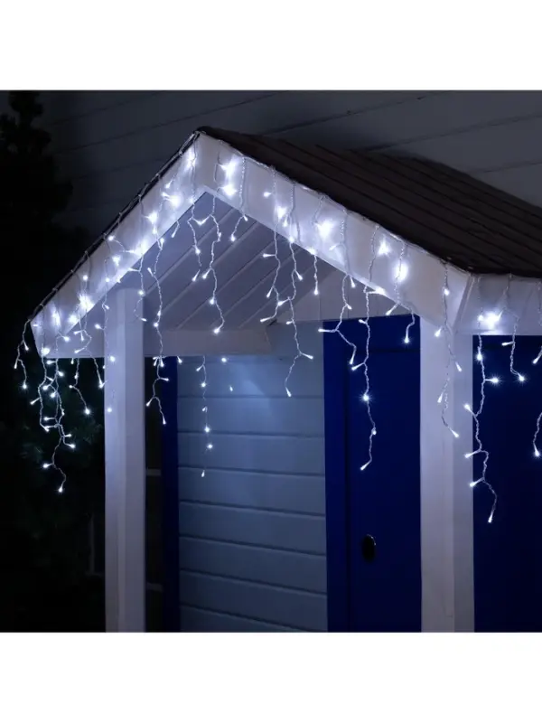 Гирлянда &laquo;Бахрома&raquo; 3&times;0.6 м, IP44, УМС, прозрачная нить, 160 LED, свечение белое, 220 В