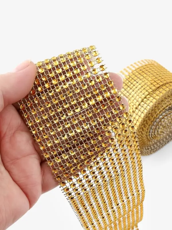 Лента с имитацией страз, 6 см, 9&plusmn;1 м, цвет золотой