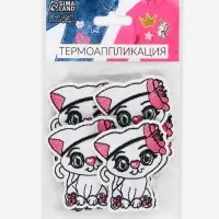 Термоаппликация «Кошка с цветком», 5×5.7 см, розовая