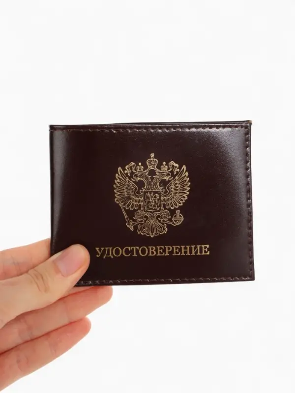 Обложка на удостоверение, гладкая, натуральная кожа, коричневая