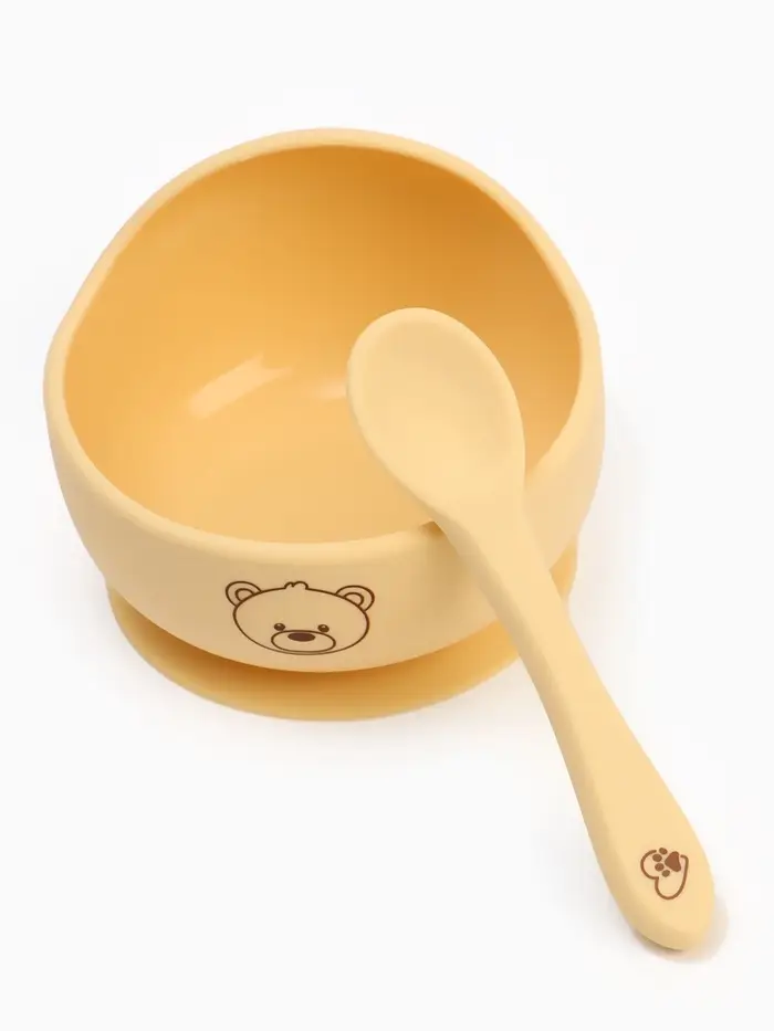 Тарелка детская на присоске и ложка, молочный, Mum&Baby Тарелка детская на присоске и ложка, молочный, Mum&Baby