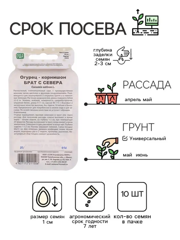 Семена огурца  Семена огурца "Брат с Севера", 10 шт.