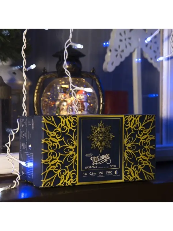 Гирлянда &laquo;Бахрома&raquo; 3&times;0.6 м, IP44, УМС, белая нить, 160 LED, свечение бело-синее, мигание, 220 В