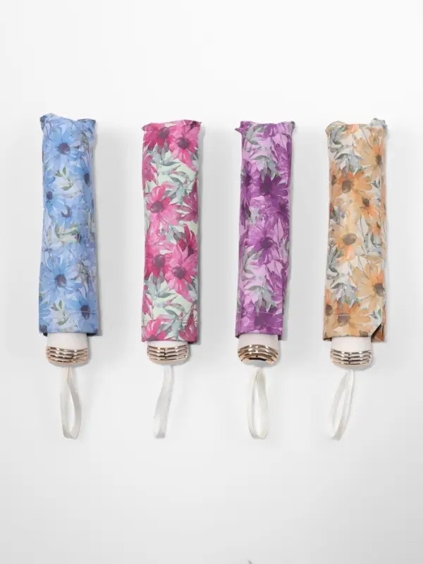 Зонт механический &laquo;Ромашки&raquo;, эпонж, 4 сложения, 8 спиц, R=48/55 см, d=96 см, МИКС