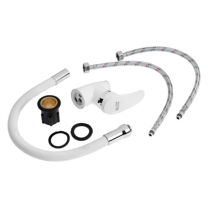 Смеситель для кухни ZEIN Z2229, гибкий силиконовый излив, картридж керамика 40 мм, белый Смеситель для кухни ZEIN Z2229, гибкий силиконовый излив, картридж керамика 40 мм, белый