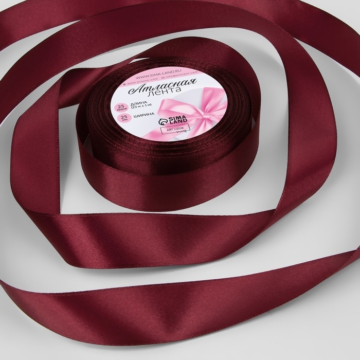 Лента атласная, 25 мм × 23 ± 1 м, цвет спелая вишня Лента атласная, 25 мм × 23 ± 1 м, цвет спелая вишня