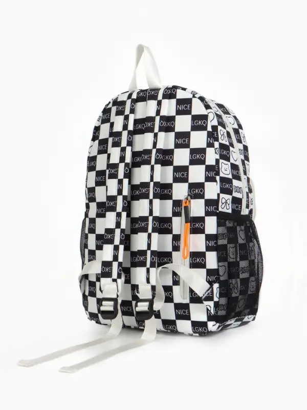 Рюкзак школьный на молнии, с карманами, в клетку, размер 30&times;14&times;43 см, чёрный