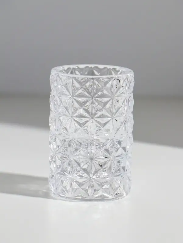 Подсвечник стекло на 1 свечу двусторонний "Морозные узоры" прозрачный d=2 см 3,5 см 5х5х8 см   10973