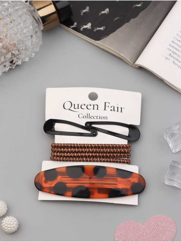 Набор для волос "Авиталь" (4 резинки 6,5см, автомат 8см, 2 невидимки 4,5 см) чёрн коричн