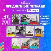 Набор предметных тетрадей 48 листов, Calligrata &laquo;Чёрное-белое&raquo;, 10 предметов, серые листы