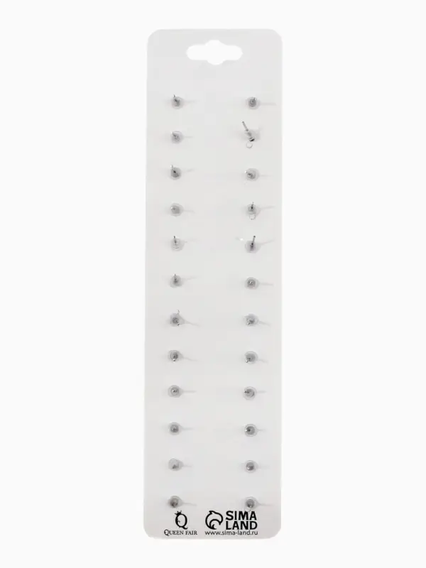 Серьги пусеты One year, 12 пар, классика, белые в серебре