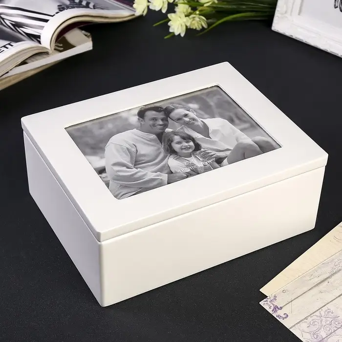 Шкатулка для украшений с фоторамкой 13&times;18 см &laquo;Стиль&raquo;, дерево, с ящиком, белая, 18.5&times;9&times;22.9 см