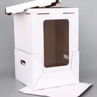 Коробка под торт, белая, с окном, 32.5&times;32.5&times;45 см