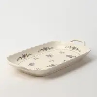Блюдо с ручками &laquo;Фиалки&raquo;, 31&times;17&times;3 см, фарфор, молочное