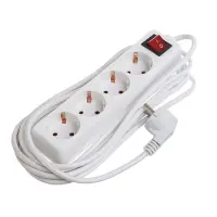 Удлинитель Luazon Lighting, 4 розетки, 5 м, 6 А, 1300 Вт, 3&times;0.75 мм2, с заземлением, с выключателем, белый