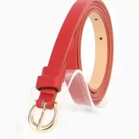 Ремень женский тонкий, 110&times;1.3 см, пряжка металл золотистая, полукруглая, красный