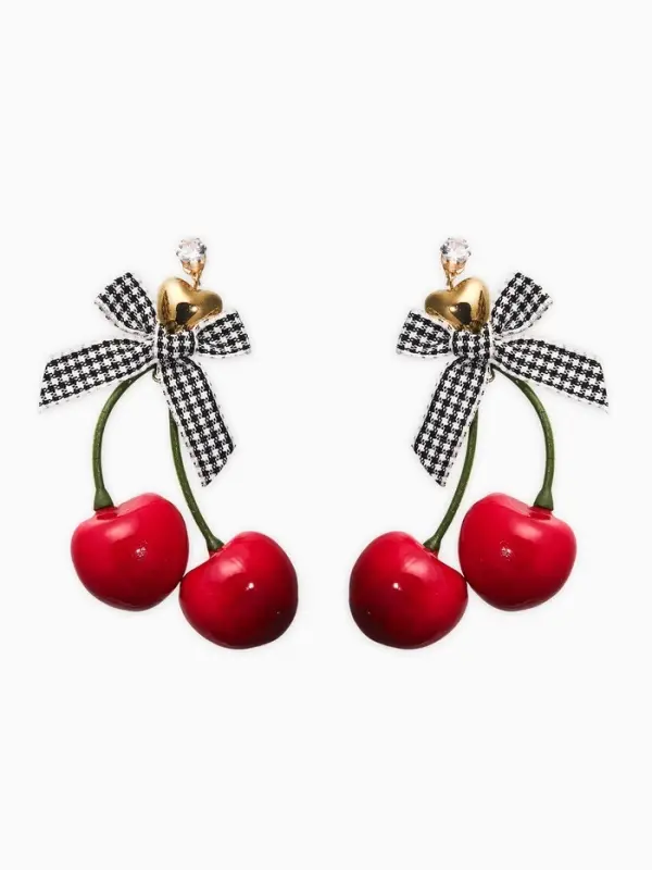 Серьги &laquo;Вишня с бантиками&raquo;, красные в золоте