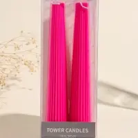 Набор свечей, 3.5х23 см, 2 шт "Башня" ярко-розовый 4х9,5х25 см