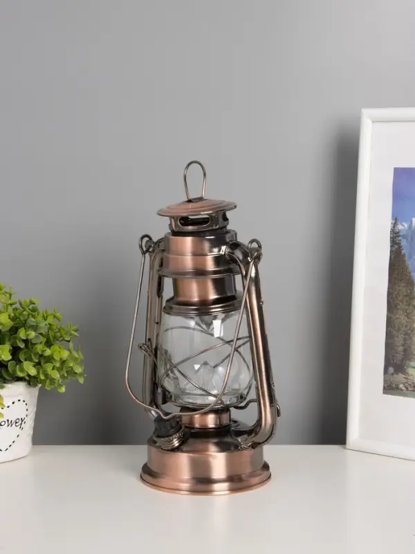 Ночник декоративный LED, аккум 5800mAh 3,7V "Фонарь" регулятор яркости бронза 11,5х16х24 см   109144