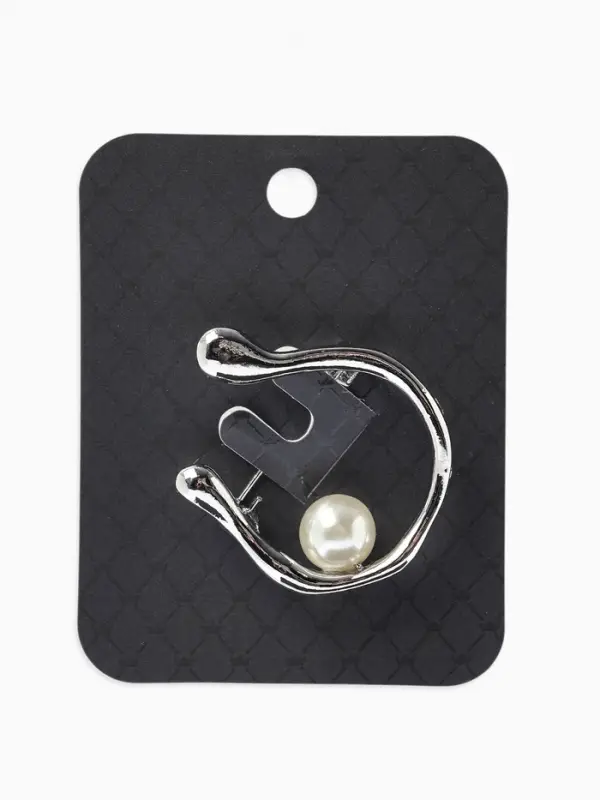 Брошь &laquo;Подкова&raquo;, с бусиной №10, цвет белый в серебре