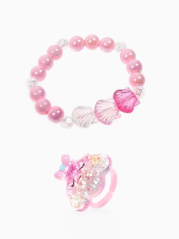 Набор детский "Выбражулька" 2 пр-та: кольцо б-р, браслет 6 см, ракушки, розовый