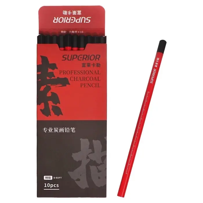 Карандаш угольный чёрный, S-soft, корпус красный Карандаш угольный чёрный, S-soft, корпус красный