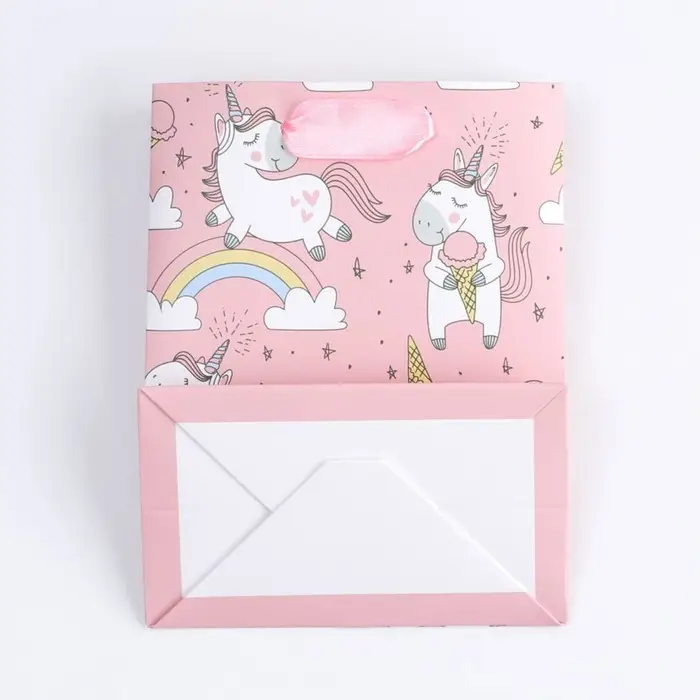 Пакет подарочный, упаковка, &laquo;Единорожки и радуга&raquo;, 14 х 11 х 6.5 см