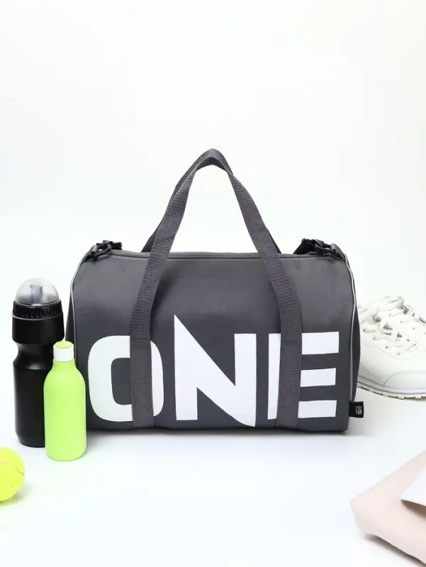 Сумка спортивная на молнии TEXTURA, с подкладкой, длинный ремень, маленький размер, с акцентным принтом, серая