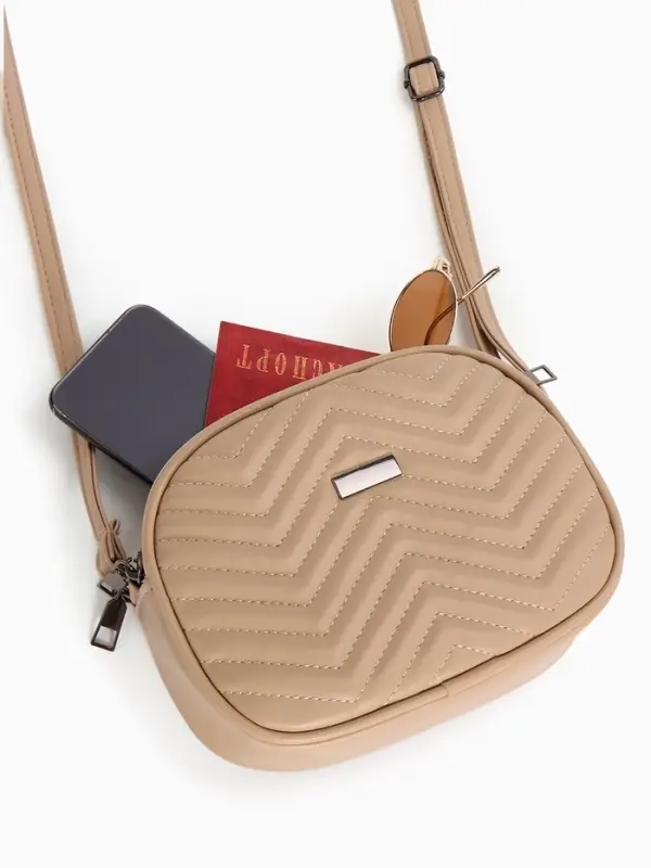 Сумка женская кросс-боди на молнии, 19&times;7&times;15 см, бежевая