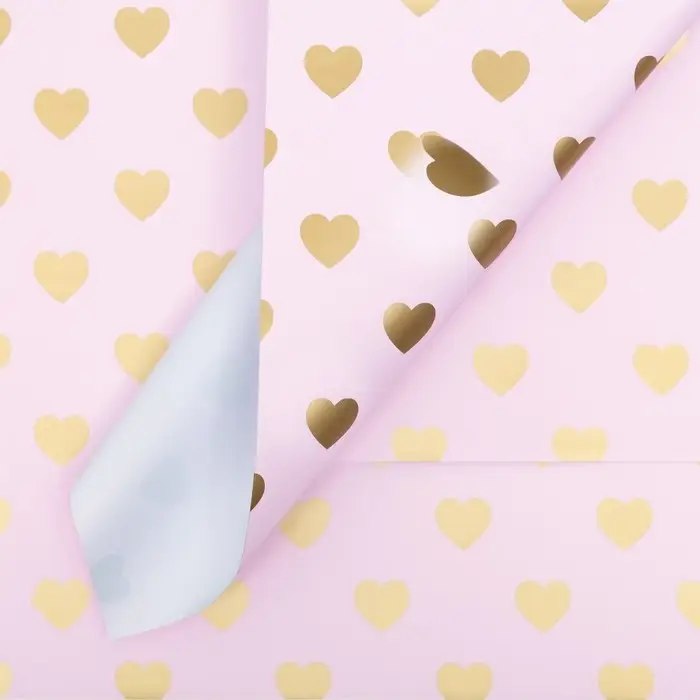 Пленка матовая «Золотые сердца», светло - розовый, 58×58 см