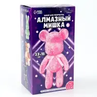 Алмазная мозаика на фигурке с полным заполнением «Мишка стразами», розовый