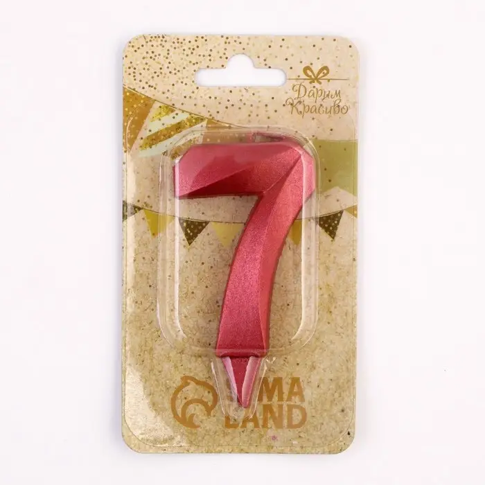 Свеча в торт «Грань», цифра 7, красный металлик, 6.5 см