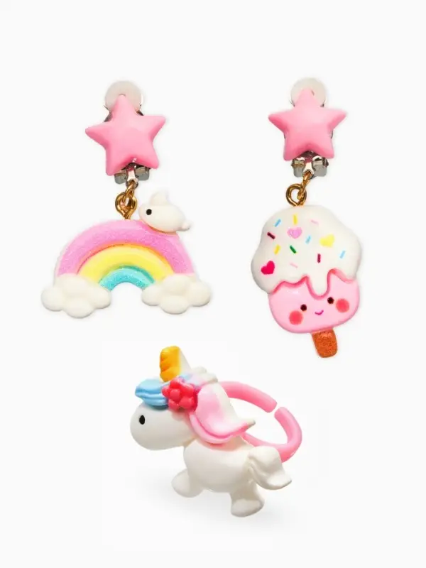 Набор детских украшений &laquo;Выбражулька. Единорог&raquo;, сладости, 3 предмета: клипсы, кольцо, бусы